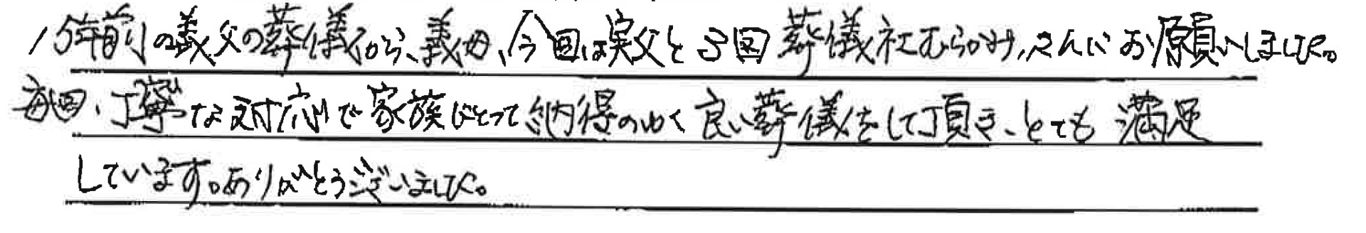 15年前の義父の葬儀から義母、今回は実父と3回お願いしました。